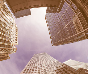 Image showing Canary Wharf skyline in London vintage