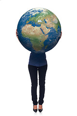 Image showing Woman in full length holding earth globe