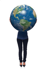 Image showing Woman in full length holding earth globe