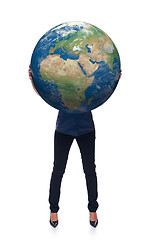 Image showing Woman in full length holding earth globe