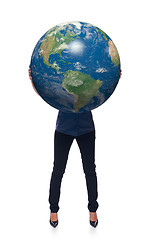 Image showing Woman in full length holding earth globe