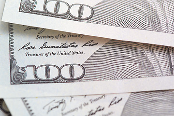 Image showing One hundred US dollars banknotes