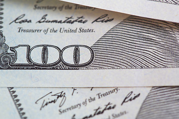 Image showing One hundred US dollars banknotes