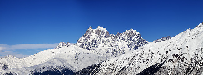 Image showing Panoramic view on Mount Ushba in winter at sunny day