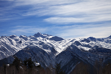 Image showing Sunlight snowy mountains in nice day