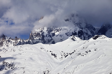 Image showing Mount Ushba in haze at sunny day