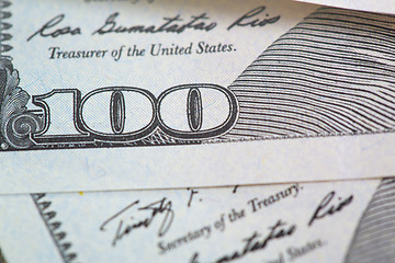 Image showing One hundred US dollars banknotes