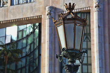 Image showing Typical metal street lamp at Lisbon (Portugal).