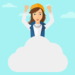 Image showing Woman sitting on cloud.