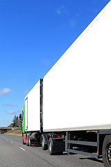 Image showing Cargo Truck with White Trailers on Motorway