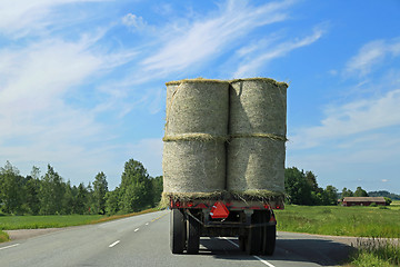 Image showing Hay Bales Transport on Tractor Trailer 