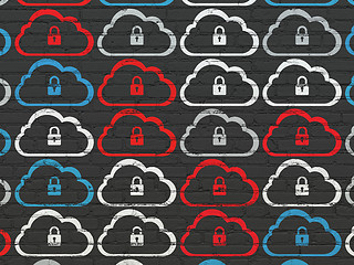 Image showing Cloud technology concept: Cloud With Padlock icons on wall background