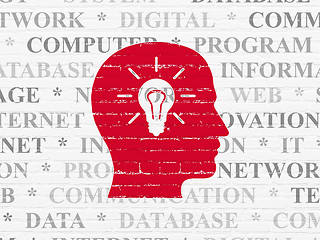 Image showing Data concept: Head With Light Bulb on wall background