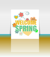 Image showing Welcome Spring Holiday Card. Welcome Spring Vector. Welcome Spring background. Spring Holiday Graphic. Welcome Spring Art. Spring Holiday Drawing