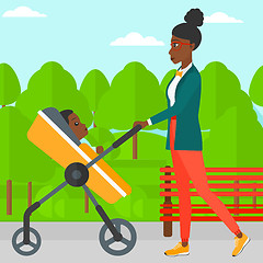 Image showing Woman pushing pram.