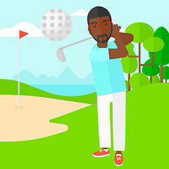 Image showing Golf player hitting the ball.