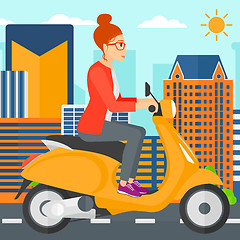 Image showing Woman riding scooter.