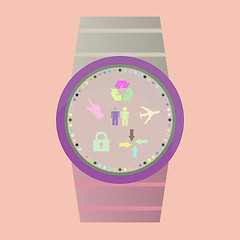 Image showing Smart watch with flat icons. Vector illustration.