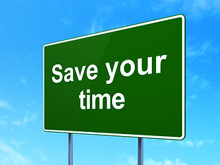 Image showing Time concept: Save Your Time on road sign background