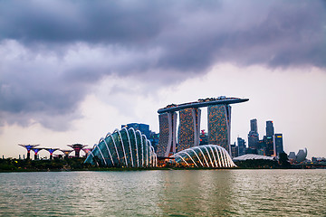 Image showing Overview of the marina bay with Marina Bay Sands in Singapore