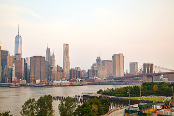 Image showing Lower Manhattan cityscape with the Brooklyn bridge