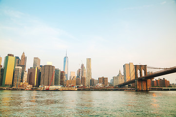 Image showing Lower Manhattan cityscape with the Brooklyn bridge