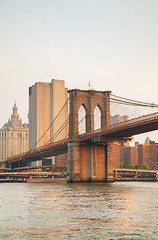 Image showing Lower Manhattan cityscape with the Brooklyn bridge