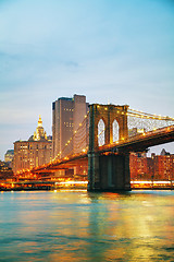 Image showing Lower Manhattan cityscape with the Brooklyn bridge