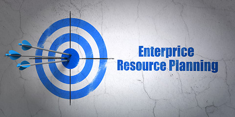 Image showing Business concept: target and Enterprice Resource Planning on wall background