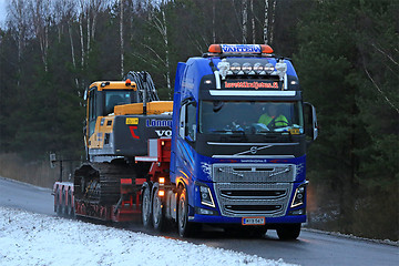 Image showing Volvo FH16 Truck Hauls Crawler Excavator