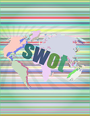 Image showing swot word on touch screen, modern virtual technology background vector illustration