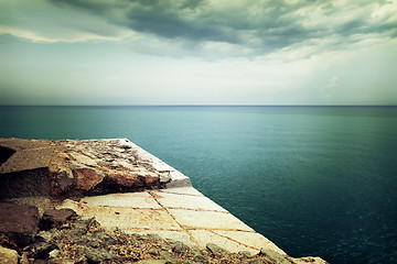 Image showing View over stormy sea and clouds