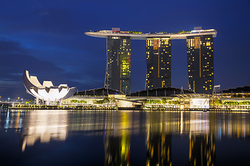 Image showing Overview of the marina bay with Marina Bay Sands in Singapore