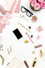 Image showing Still life of fashion woman, objects on white