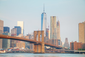 Image showing Lower Manhattan cityscape with the Brooklyn bridge