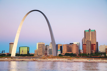 Image showing Downtown St Louis, MO with the Old Courthouse and the Gateway Ar