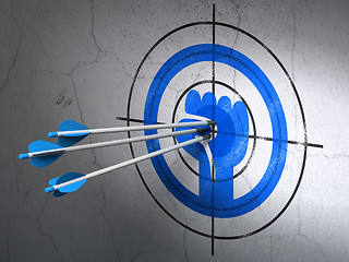 Image showing Political concept: arrows in Uprising target on wall background