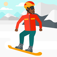 Image showing Young man snowboarding.