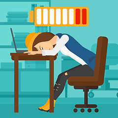 Image showing Employee sleeping at workplace.