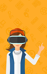 Image showing Woman wearing virtual reality headset.