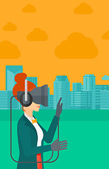 Image showing Woman wearing virtual reality headset.