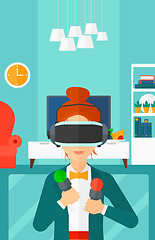 Image showing Woman wearing virtual reality headset.