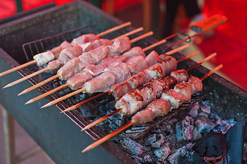 Image showing Grilling marinated shashlik 