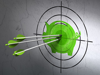 Image showing Money concept: arrows in Money Box target on wall background