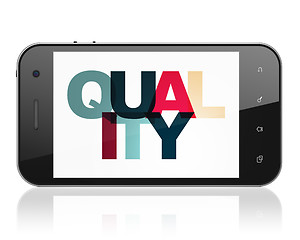 Image showing Marketing concept: Smartphone with Quality on  display