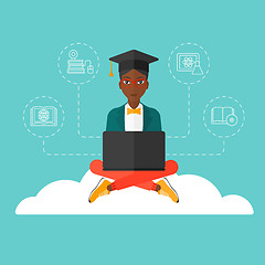 Image showing Graduate sitting on cloud.