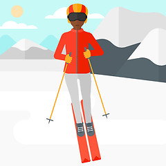 Image showing Young woman skiing.