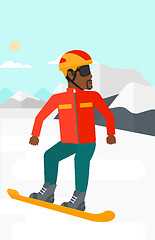 Image showing Young man snowboarding.