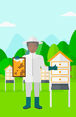 Image showing Bee-keeper at apiary.