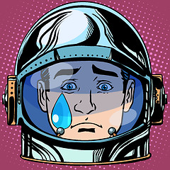 Image showing emoticon sadness tears Emoji face man astronaut retro